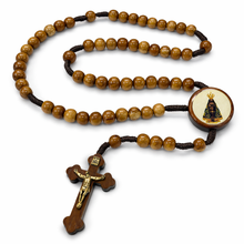 Load image into Gallery viewer, Handcrafted Our Lady of Aparecida Rosary, Natural Wood Beads, Bronze Corpus Crucifix, Catholic Gift
