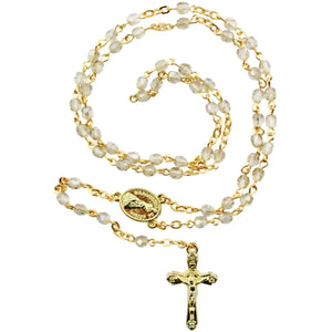 Our Lady of Fatima Rosary - 4mm Gold Plated Beads with Gold Tone Crucifix and Fatima Medallion