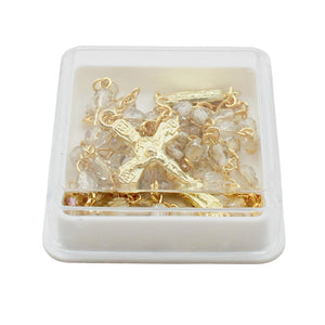 Our Lady of Fatima Rosary - 4mm Gold Plated Beads with Gold Tone Crucifix and Fatima Medallion