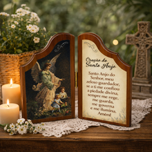 Load image into Gallery viewer, Guardian Angel Wooden Diptych Prayer Plaque – Catholic Devotional Folding Panel
