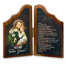 Load image into Gallery viewer, St. Joseph Wooden Diptych Prayer Plaque – Catholic Devotional Folding Panel
