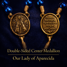 Load image into Gallery viewer, Our Lady of Aparecida Blue Pearl Rosary – 8mm Metallic Beads, Bronze Crucifix &amp; Double-Sided Medallion
