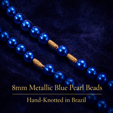 Load image into Gallery viewer, Our Lady of Aparecida Blue Pearl Rosary – 8mm Metallic Beads, Bronze Crucifix &amp; Double-Sided Medallion
