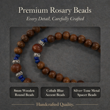 Load image into Gallery viewer, Saint Michael the Archangel Rosary – Brown Wood &amp; Blue Bead Catholic Rosary with Silver Crucifix
