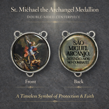 Load image into Gallery viewer, Saint Michael the Archangel Rosary – Brown Wood &amp; Blue Bead Catholic Rosary with Silver Crucifix
