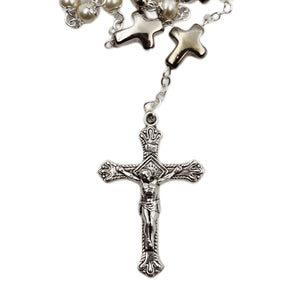 Our Lady of Fatima Made in Portugal Ivory Pearl Rosary with Mini Cross