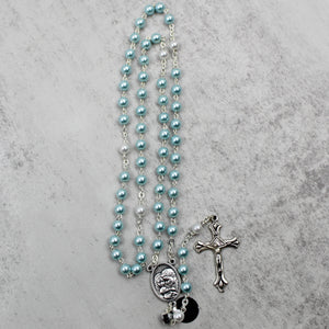 St. Joseph Rosary with Light Blue Beads, Medallion, and Case