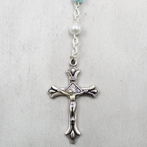 St. Joseph Rosary with Light Blue Beads, Medallion, and Case