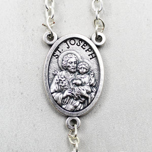 St. Joseph Rosary with Light Blue Beads, Medallion, and Case