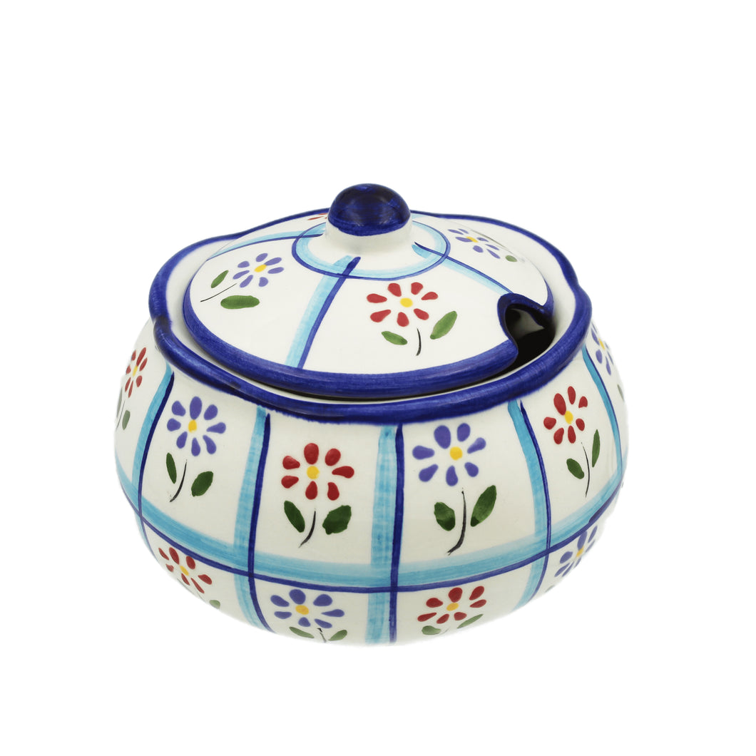 Hand-Painted Portuguese Ceramic Colorful Floral Sugar Bowl