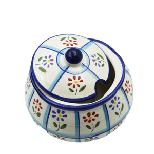 Hand-Painted Portuguese Ceramic Colorful Floral Sugar Bowl