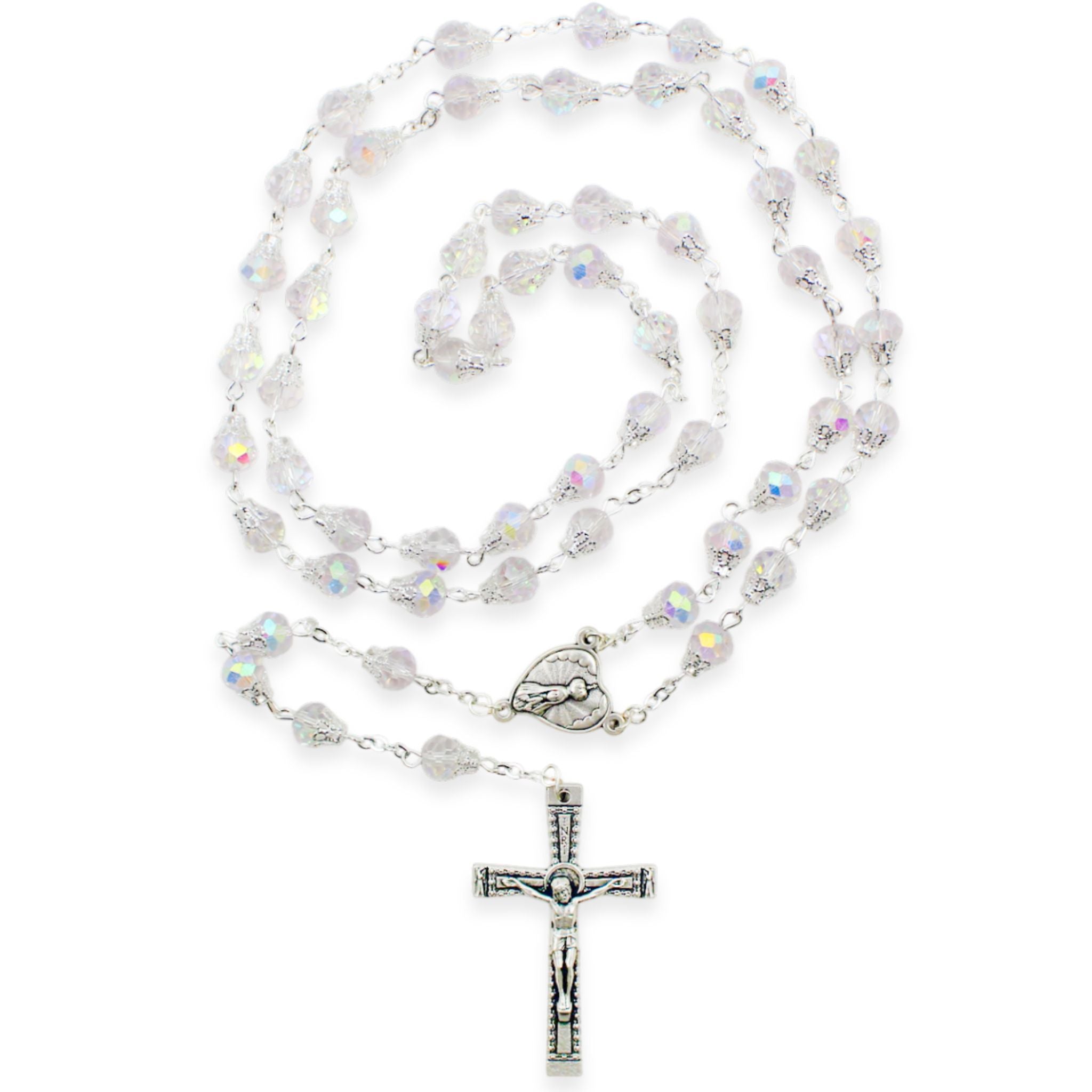 Our Lady of Fatima Rosary – 8mm Crystal Beads with Silver Tone
