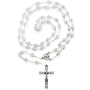 Our Lady of Fatima Rosary – 8mm Crystal Beads with Silver Tone Crucifix