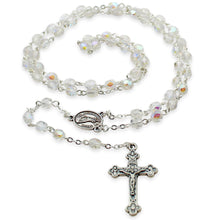 Load image into Gallery viewer, Our Lady of Fatima Rosary – 5mm Iridescent Glass Beads with Silver Tone Crucifix and Fatima Medallion
