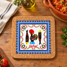 Load image into Gallery viewer, Portugal Rooster &amp; Sardines Cork Trivet with Ceramic Tile – 7.75"

