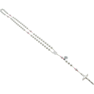 Our Lady of Fatima Rosary with 8mm Pearl Beads and Pink Accents