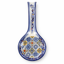 Load image into Gallery viewer, Portuguese Azulejo Ceramic Spoon Rest - Blue &amp; White Tile Pattern Utensil Holder
