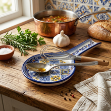 Load image into Gallery viewer, Portuguese Azulejo Ceramic Spoon Rest - Blue &amp; White Tile Pattern Utensil Holder
