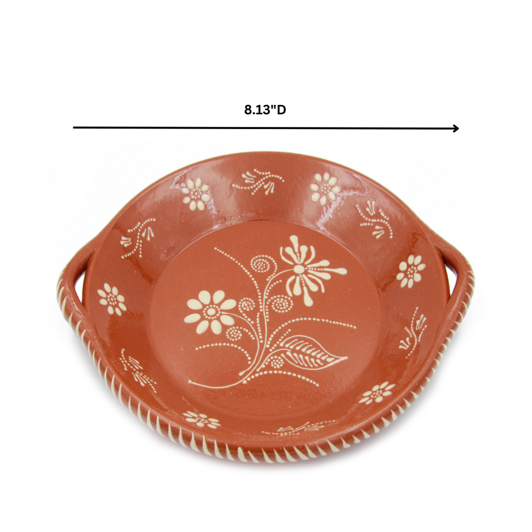 Traditional Portuguese Pottery Terracotta Clay Hand Painted Cooking Dish With Handles