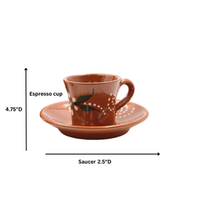 João Vale Hand-Painted Traditional Terracotta Espresso Cup w/ Saucer, Set of 4