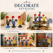 Load image into Gallery viewer, Hand-Painted Portuguese Rooster Figurines, Set of 3 - 3.25" Metal Roosters
