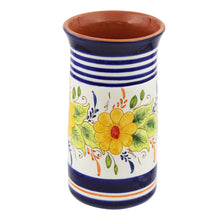 Load image into Gallery viewer, Hand-Painted Portuguese Pottery Clay Terracotta Floral Utensil Holder
