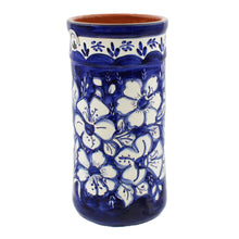 Load image into Gallery viewer, Hand-Painted Portuguese Terracotta Blue &amp; White Floral Wine Bottle Holder
