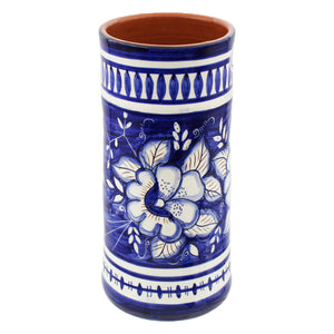 Hand-Painted Portuguese Terracotta Blue & White Floral Wine Bottle Holder