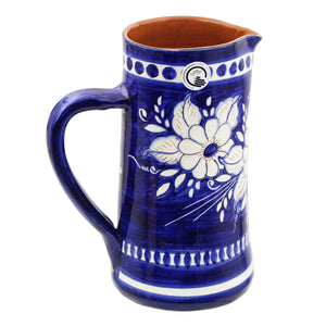 Hand-Painted Portuguese Pottery Clay Terracotta Floral Pitcher