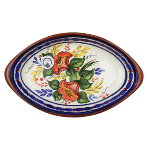 Hand-Painted Portuguese Pottery Clay Terracotta Floral Boat Platter