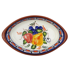 Hand-Painted Portuguese Pottery Clay Terracotta Fruits Boat Platter