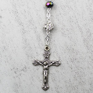 Our Lady of Fatima Rosary with Iridescent Glass Beads and Case