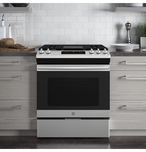 General Electric JGSS66SELSS 30" Slide-In Front-Control Convection Gas Range, 220-240 Volts Export Only - Special Order