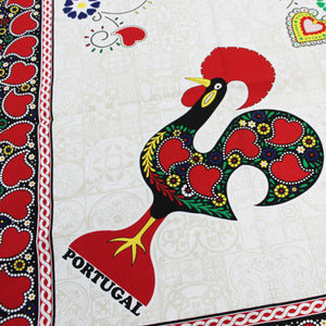 100% Cotton Beige Portuguese Good Luck Rooster Hearts Made in Portugal Tablecloth