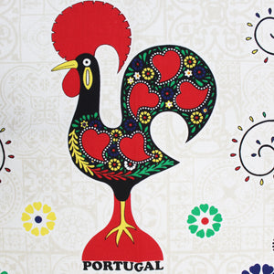 100% Cotton Beige Portuguese Good Luck Rooster Hearts Made in Portugal Tablecloth