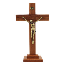 Load image into Gallery viewer, 9.75&quot; Wooden Made in Portugal Altar Crucifix With Stand
