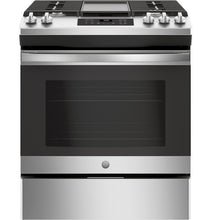 Load image into Gallery viewer, General Electric JGSS66SELSS 30&quot; Slide-In Front-Control Convection Gas Range, 220-240 Volts Export Only - Special Order
