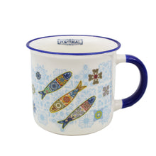 Load image into Gallery viewer, Blue Tile Azulejo and Sardine 12 oz. Ceramic Coffee Mug
