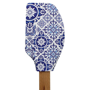 Portuguese Blue & White Azulejo Silicone Baking Spatula with Wooden Handle