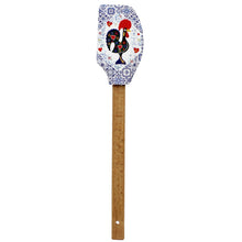 Load image into Gallery viewer, Portuguese Azulejo Silicone Baking Spatula with Rooster Design &amp; Wooden Handle
