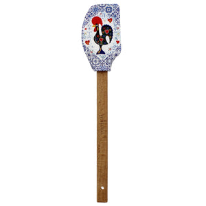 Portuguese Azulejo Silicone Baking Spatula with Rooster Design & Wooden Handle