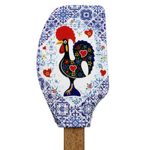 Load image into Gallery viewer, Portuguese Azulejo Silicone Baking Spatula with Rooster Design &amp; Wooden Handle
