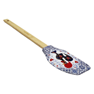 Good Luck Rooster Azulejo Tile Themed Silicone Wooden Spatula