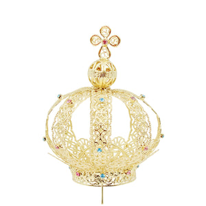 Our Lady of Fatima Gold Tone Metal Filigree Crown with Gem Accents for Religious Statues