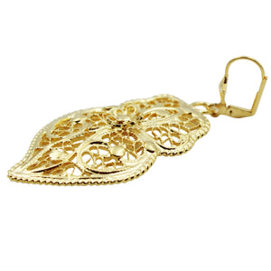 Traditional Portuguese Filigree Earrings, Gold-Color Rancho Style, Viana Heart Design