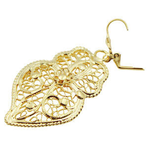 Traditional Portuguese Filigree Earrings, Gold-Color Rancho Style, Viana Heart Design