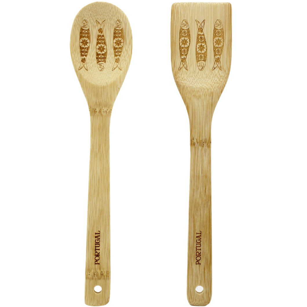 Portuguese Sardine Design Wooden Utensil Set - Spoon and Spatula