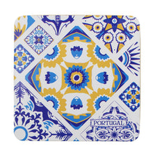 Load image into Gallery viewer, Set of 6 Portuguese Azulejo Tile Coasters with Cork Backing – Blue and Yellow Traditional Design
