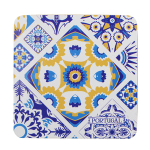 Set of 6 Portuguese Azulejo Tile Coasters with Cork Backing – Blue and Yellow Traditional Design