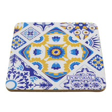 Load image into Gallery viewer, Set of 6 Portuguese Azulejo Tile Coasters with Cork Backing – Blue and Yellow Traditional Design
